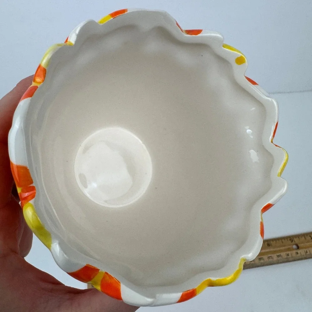 Halloween Candy Corn Border Small Round 3D Planter Glaze Orange Ceramic Handwash